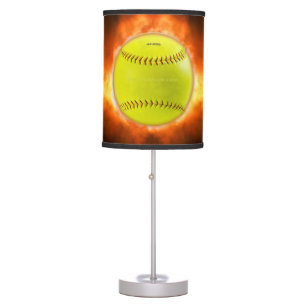 SlipperyJoe's yellow softball fireball flames rasp Table Lamp