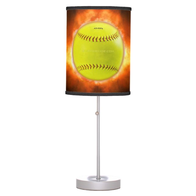 SlipperyJoe's yellow softball fireball flames rasp Table Lamp (Front)
