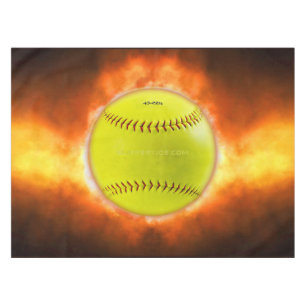 SlipperyJoe's yellow softball fireball flames rasp Tablecloth