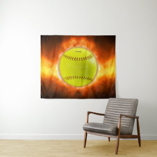 SlipperyJoe's yellow softball fireball flames rasp Tapestry