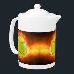 SlipperyJoe's yellow softball fireball flames rasp Teapot<br><div class="desc">SlipperyJoe's yellow softball fireball flames raspberry windmill dinger snow coning background fiery solar-flare explosion swirling orange red gold bursts raw athletic energy cosmic art big bang moment genesis LGBTQIA unstoppable momentum artistic raw velocity of pitch dramatic symbolic gay pride gifts bold red stitching</div>