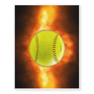 SlipperyJoe's yellow softball fireball flames rasp Temporary Tattoos