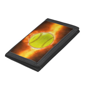 SlipperyJoe's yellow softball fireball flames rasp Tri-fold Wallet