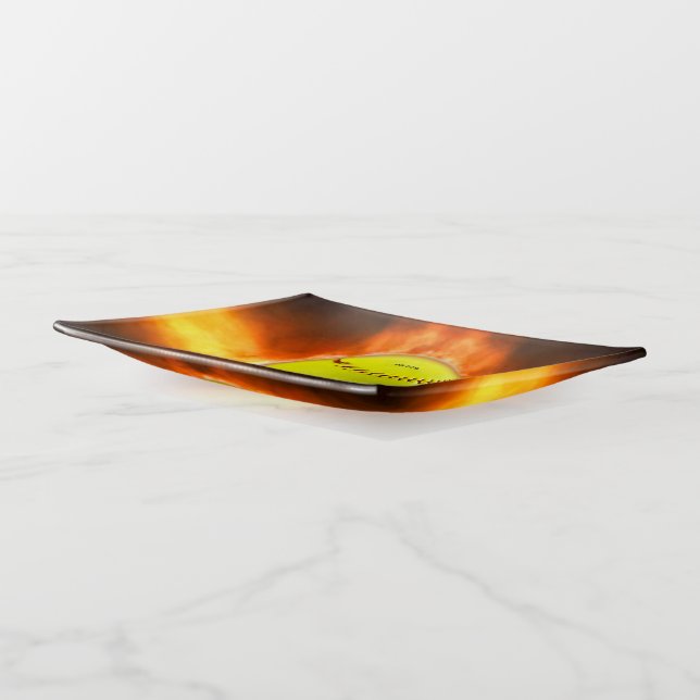 SlipperyJoe's yellow softball fireball flames rasp Trinket Tray (Angled)