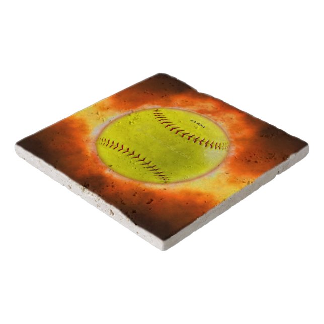 SlipperyJoe's yellow softball fireball flames rasp Trivet (Corner)