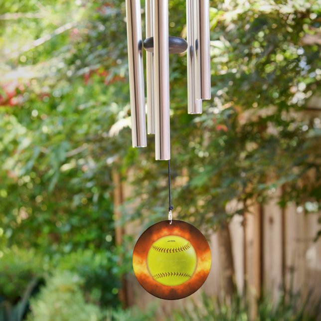 SlipperyJoe's yellow softball fireball flames rasp Wind Chime (Backyard)
