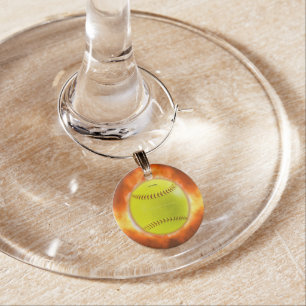 SlipperyJoe's yellow softball fireball flames rasp Wine Charm