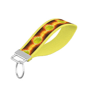 SlipperyJoe's yellow softball fireball flames rasp Wrist Keychain
