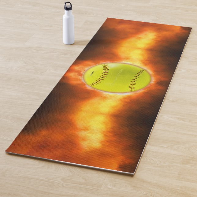 SlipperyJoe's yellow softball fireball flames rasp Yoga Mat (In Situ)