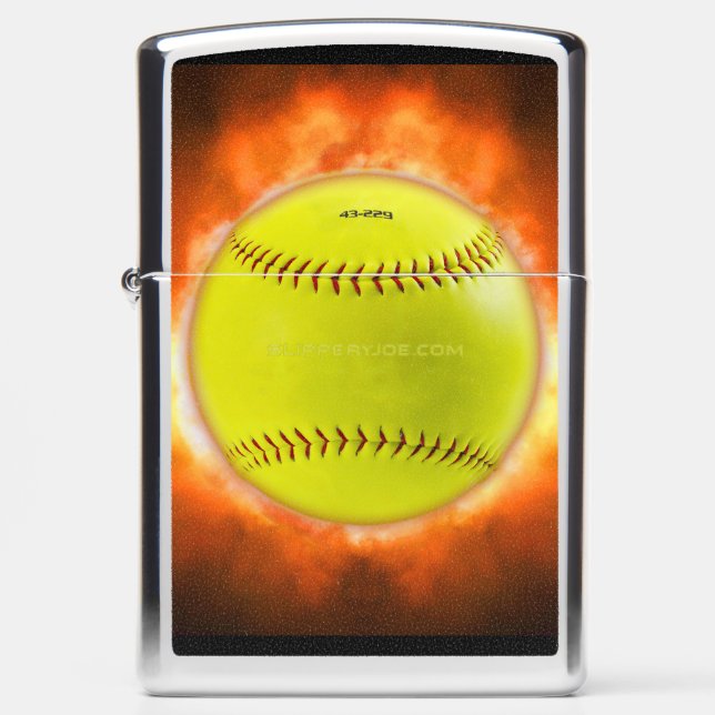 SlipperyJoe's yellow softball fireball flames rasp Zippo Lighter (Front)
