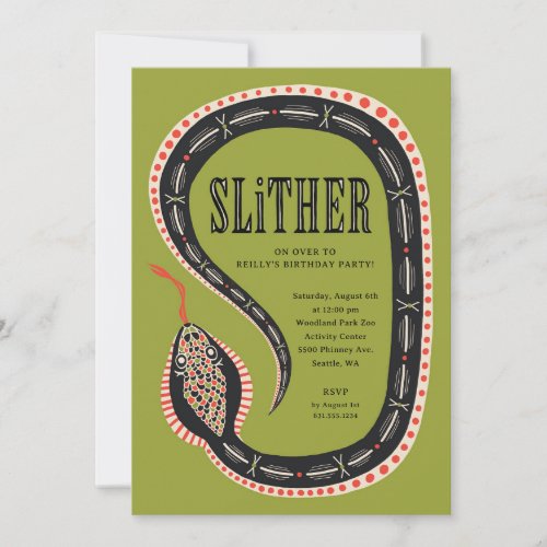 Slither Snake Kids Birthday Party Invitation