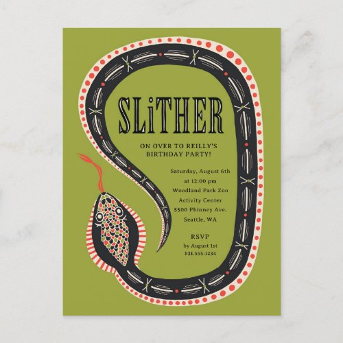 Slither Snake Kids Birthday Postcard Invitation