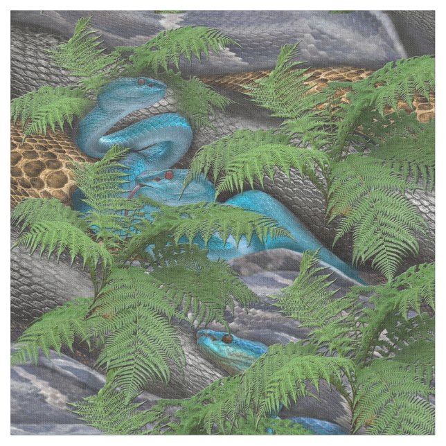 Slithery, sneaky Snakes Fabric (Close Up)