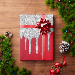Sliver and red christmas wrapping paper