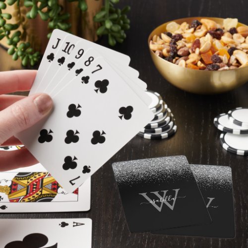 Sliver Black Glitter Elegant Script Name Poker Cards