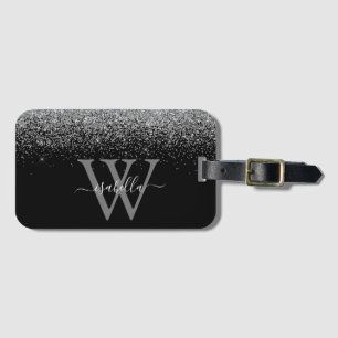 Sliver Black Glitter Name Luggage Tag