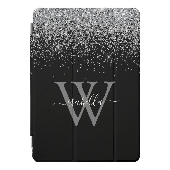 Sliver Black Glitter Script Name iPad Pro Cover (Front)