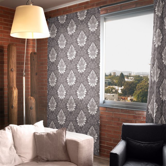 Sliver Floral Damask Seamless Gray Flower Pattern Shower Curtain (Creator Uploaded)