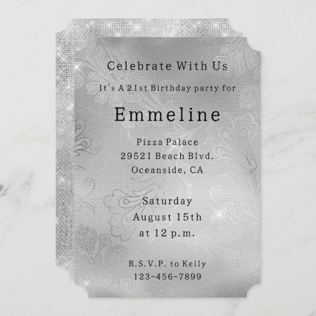 Sliver Floral Lace Invitation (Front/Back)