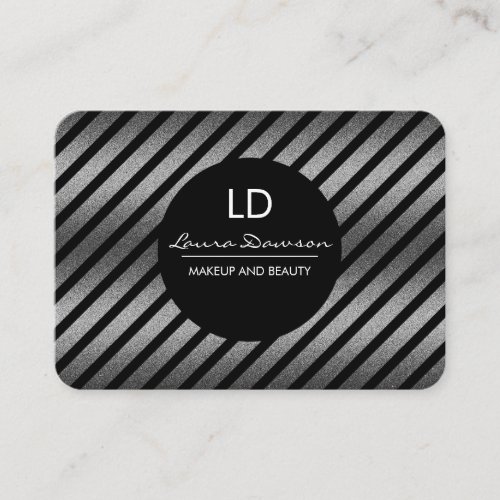 Sliver Glamour Monogram Circle and Stripes Business Card