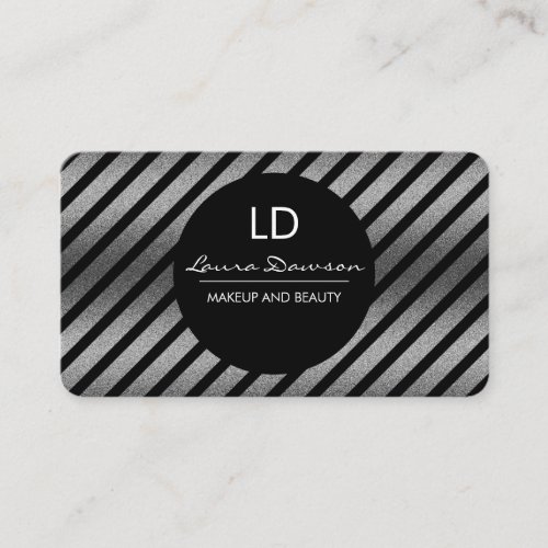 Sliver Glamour Monogram Circle and Stripes Business Card