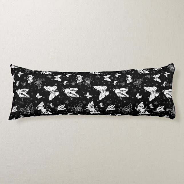 Sliver Glitter Butterfly Black Design  Body Pillow (Front)