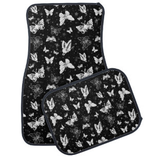 Sliver Glitter Butterfly Black Design Car Floor Mat