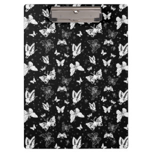 Sliver Glitter Butterfly Black Design Clipboard
