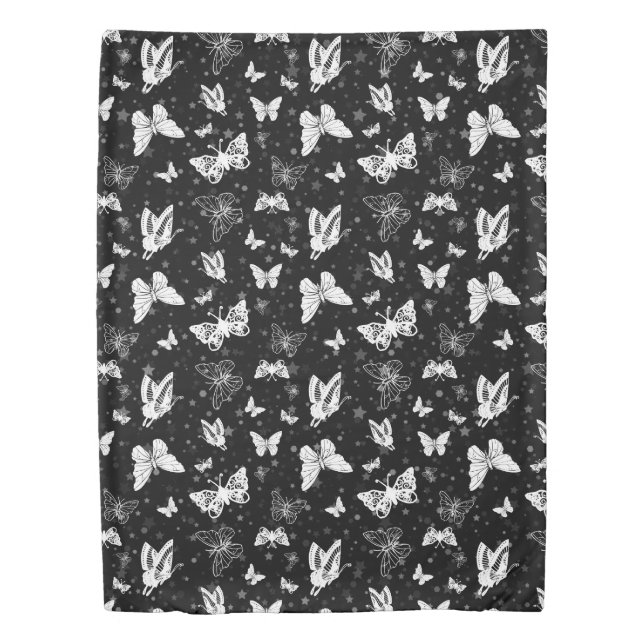 Sliver Glitter Butterfly Black Design  Duvet Cover (Front)