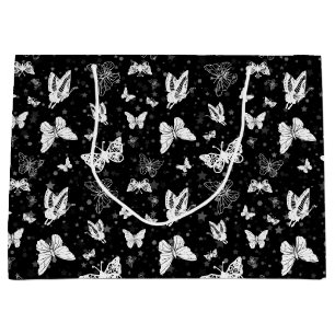 Sliver Glitter Butterfly Black Design Large Gift Bag