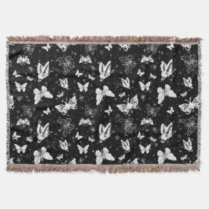 Sliver Glitter Butterfly Black Design  Throw Blanket