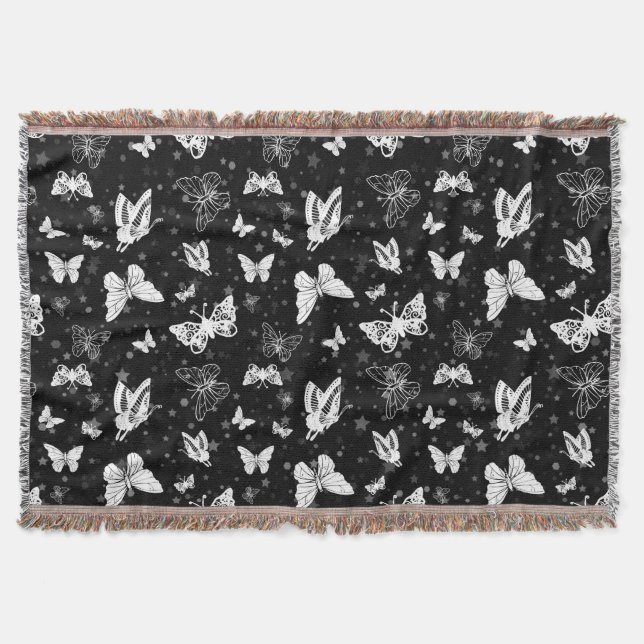 Sliver Glitter Butterfly Black Design  Throw Blanket (Front)
