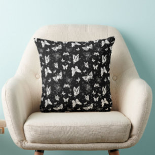 Sliver Glitter Butterfly Black Design  Throw Pillow