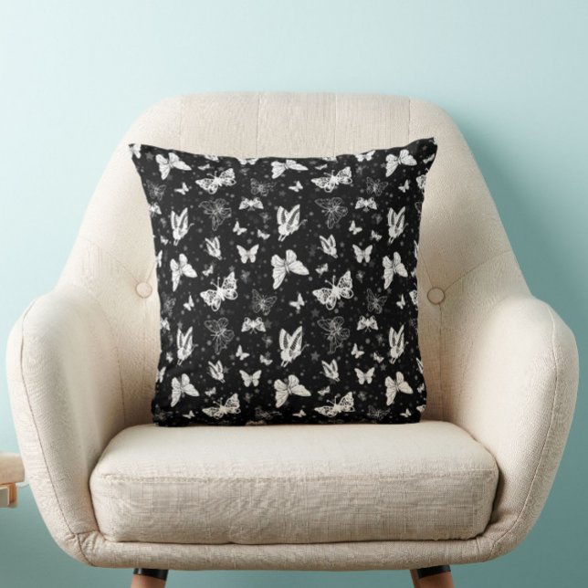 Sliver Glitter Butterfly Black Design  Throw Pillow (Creator Uploaded)