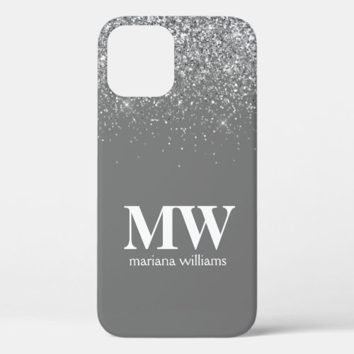 Sliver Gray Glitter Elegant Script Name Case_Mate iPhone 12 Case