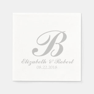 Sliver Gray White Wedding Monogram Napkins