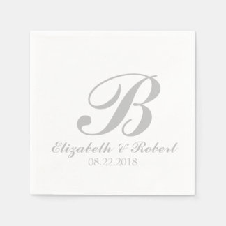 Sliver Gray White Wedding Monogram Napkins