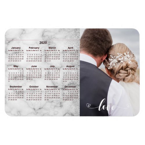 Sliver Marble Wedding Photo Template 2020 Calendar Magnet