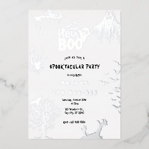Sliver Spooky Hey Boo Kids Halloween Birthday  Foil Invitation