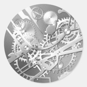 sliver steampunk watch gears classic round sticker