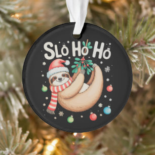 Slo Ho Ho Sloth Santa Hat Merry Slothmas Christmas Ornament