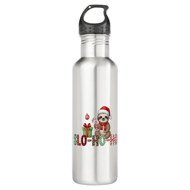 Slo Ho Ho Xmas Sloth 2 Stainless Steel Water Bottle (Front)