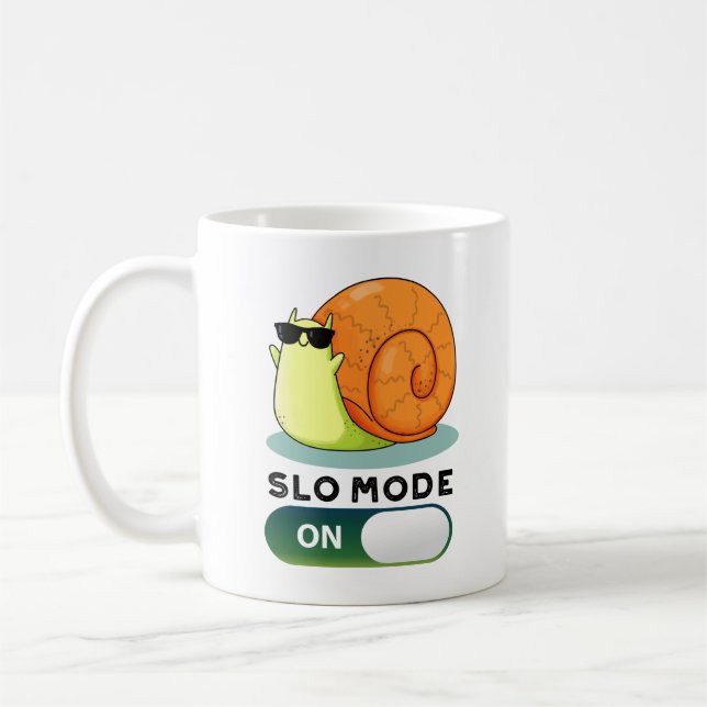 Slo-mode On Funny Slow Motion Snail Pun Coffee Mug (Left)