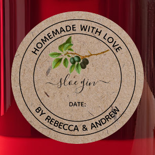 Sloe Gin Kraft Colour Homemade with Love Classic Round Sticker