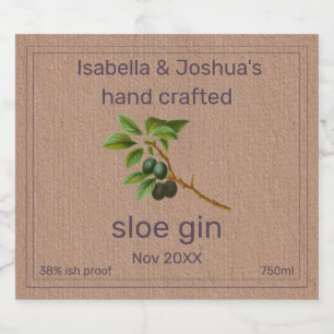 Sloe Gin label on Kraft Colour Paper