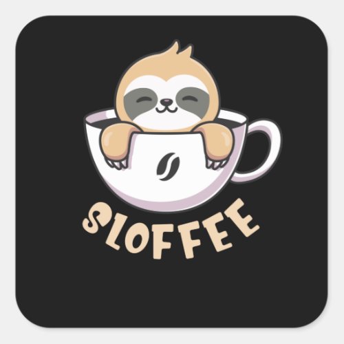 Sloffee Cute Sloth In Coffee Cup Square Sticker