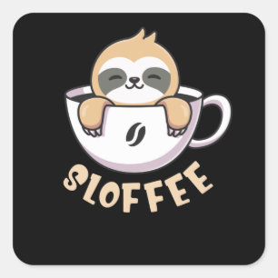 Sloffee Cute Sloth In Coffee Cup Square Sticker
