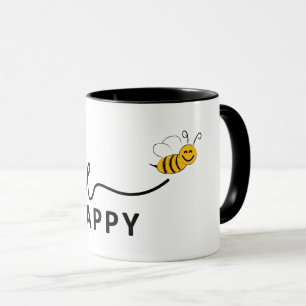 Slogan bee happy, don't worry. Be happy. Mug