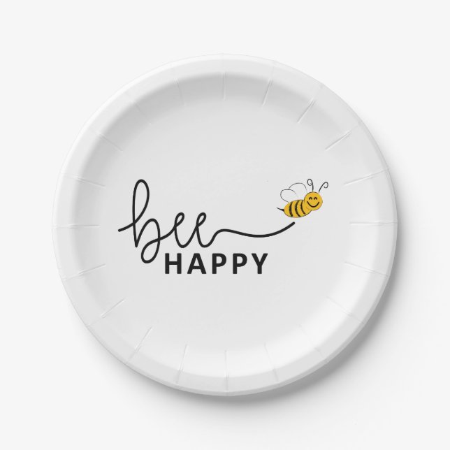 Slogan bee happy, don't worry. Be happy. Paper Plates (Front)