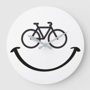 Slogan bicycle with happy face. Happy laugh face. Large Clock